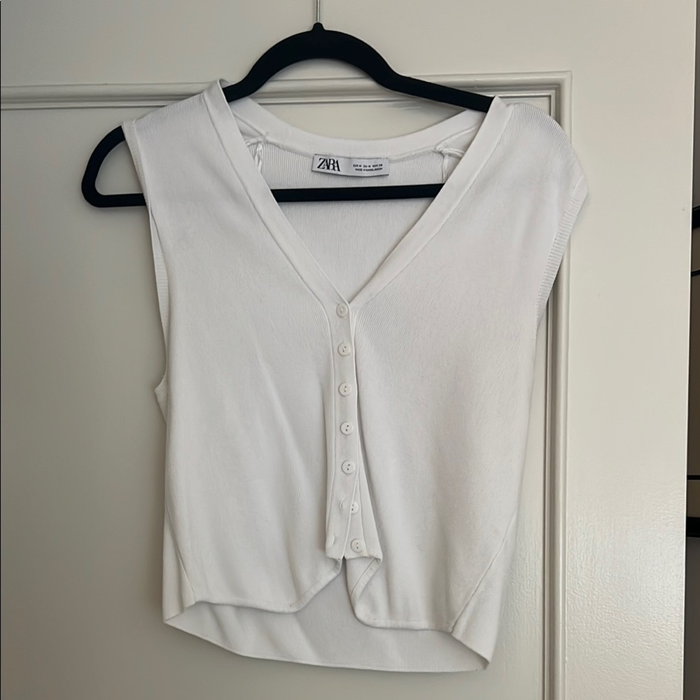 Zara White Button-Front Tank Top